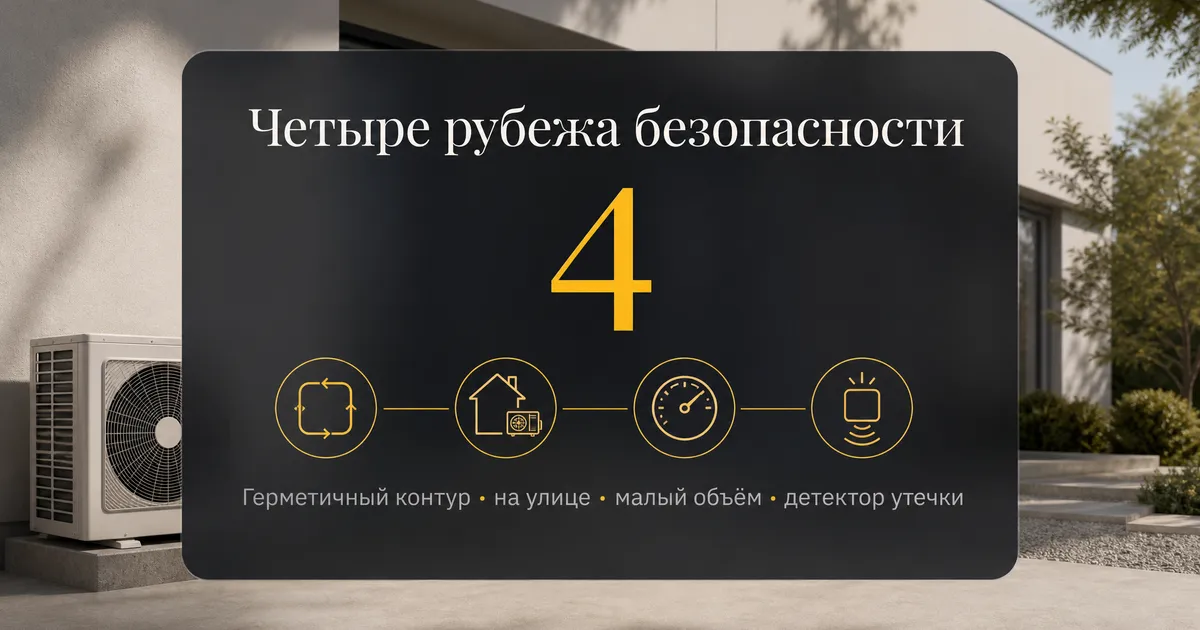 Меры безопасности теплового насоса на R290: герметичный контур, наружное размещение, ограниченный заряд, детектор утечки