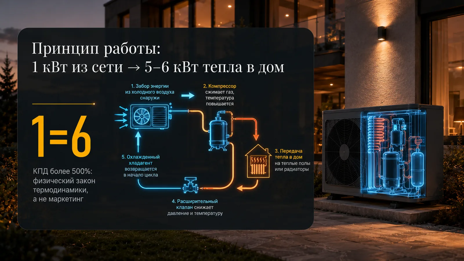 Цикл сбора энергии: фреоновый контур теплового насоса