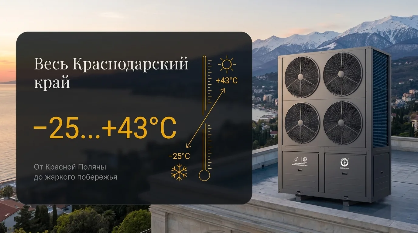Рабочий диапазон −25…+43°C · Весь Краснодарский край